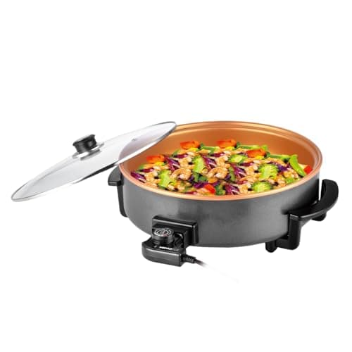 MIOAOTCE 14" Large Electric Skillet with lid, Ceramic Nonstick Coating Electric Frying Pan, 1500W Quick & Even Heating, 5 Adjustable Temperature Control, Tempered Glass Lid & Cool-Touch Handles