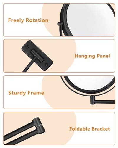 Wall Mounted Makeup Mirror - 1X/10X Magnifying Mirror for Wall, 8 Inch Double Sided 360° Swivel Extendable Bathroom Mirror for Shaving, Black 6