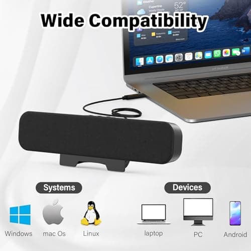 OGUPGX Computer Speakers for Desktop Pc, Monitor Speakers for Laptop,Pc Speakers with Loud Sound,Volume Control Easily Clamps to Monitors(USB-C to USB Adapter Included) (Black) 5