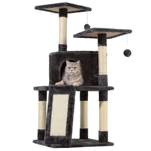 KSIIA Cat Tree for Indoor Cats 38 inch Cat Tower with Sisal-Covered Scratching Post and Multi-Level Perches Kittens Cozy Cat Condo, Grey