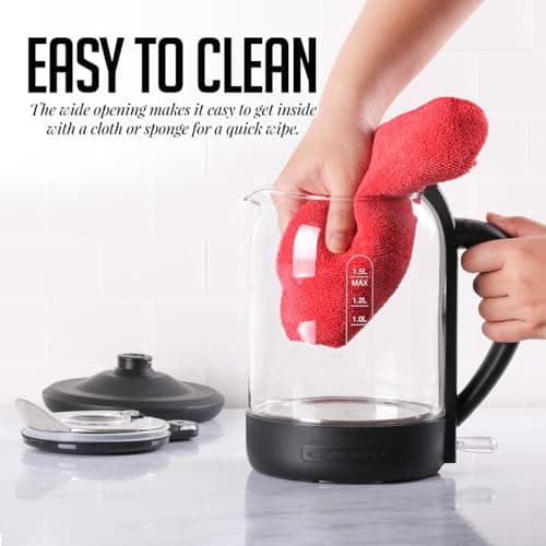 OVENTE Electric Kettle with 1.5L Borosilicate Glass, 1500W Fast Boiling Water Heater for Coffee or Tea, Easy to Fill Lid, Auto Shut-Off, Boil-Dry Protection & Stainless Steel Filter, Black KG516B 5