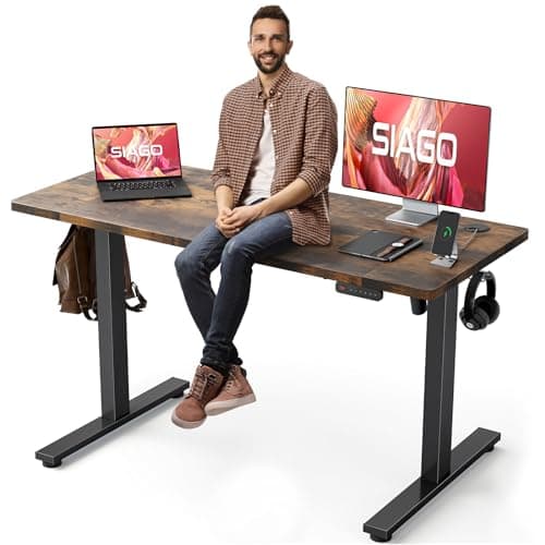 SIAGO Electric Standing Desk - 55 x 24 Inch Sit Stand Up Desk with Cable Management - 3 Memory Preset Adjustable Height Desk Computer Home Office Desk, Rustic Modern Style