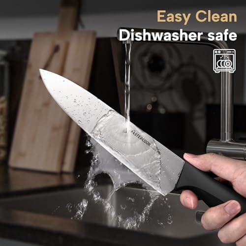 Astercook Knife Set, 15 Pieces Kitchen knives Set with Built-in Sharpener, High Carbon German Stainless Steel Chef Knife Block Sets, Sharp & Rust Resistant Dishwasher Safe, Black 7