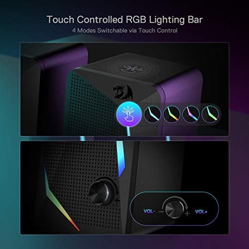 Redragon GS510 RGB Desktop Speakers, 2.0 Channel PC Computer Speaker with 4 Colorful LED Backlight Modes, Enhanced Bass and Easy-Access Volume Control, USB Powered w/ 3.5mm Cable 6