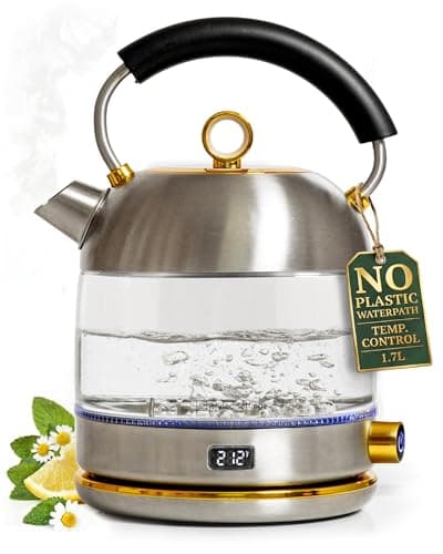 Stainless Steel Electric Kettle with Temperature Control - BPA and Plastic Free Electric Kettle with Keep Warm Function, Borosilicate Glass - Fast 1500W Hot Water Boiler, Auto Shut-Off