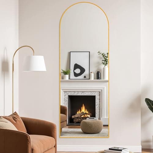 Simple Deluxe Arched Mirror Full Length, 59"x16", Body Wall Mirror with Shatter-Proof Glass, Gold Aluminum Frame, Floor-Standing, Wall-Mounted, Leaning 7