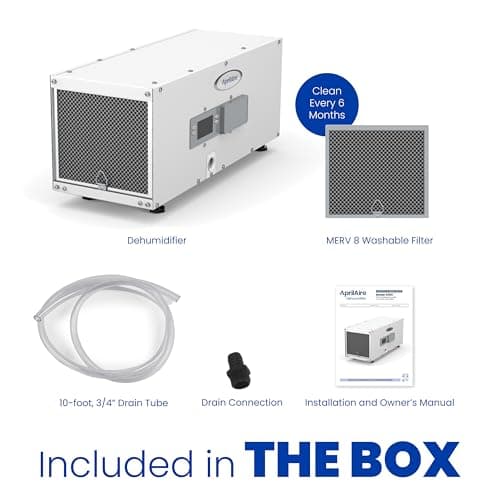 AprilAire E050 Dehumidifier – Compact, 50 PPD for Crawl Spaces, Attics, Garages, Basements up to 1,600 Sq. Ft., Part of the AprilAire Healthy Air System 5