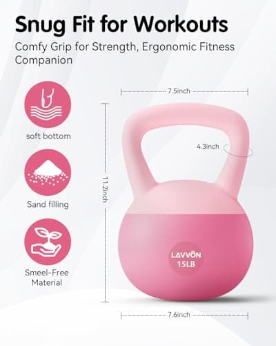 Soft Kettlebell - Cushioned Impact-Resistant Base and Anti-Slip, Kettle bell Anti-Slip Grip Weight for Home Workouts, Safe Strength Training Kettlebells Sets for Women & Men, With Non-slip Gloves (Pink, 15 LB) 5