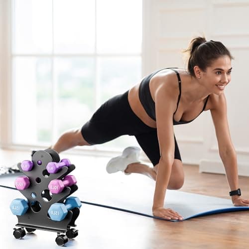 Chinpakden Dumbbell Rack Stand with Wheels(Dumbbells Not Included) - A-Frame Dumbbell Weight Rack, 3-Tiers Dumbbell Holder Weight Holder Space Saver for Home Gym.Black 7