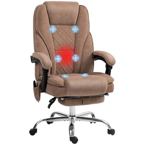 Vinsetto Massage Office Chair with Foot Rest, Executive Computer Desk Chair with 6 Vibration Point and Heat, Reclining Backrest, Swivel Wheels, Adjustable Height, Brown