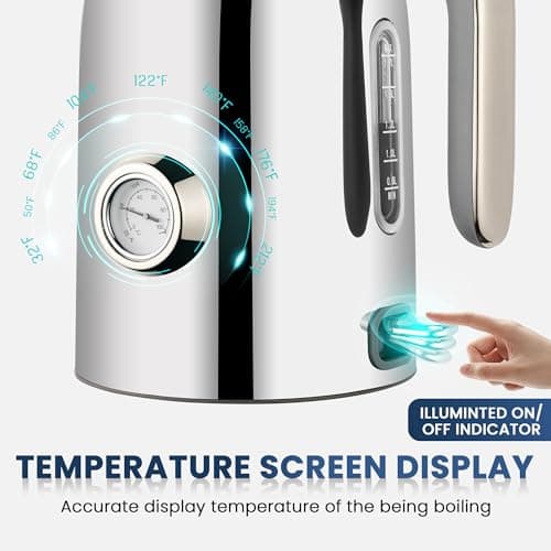 SUSTEAS Electric Kettle - 57oz Hot Tea Water Boiler with Thermometer, 1500W Fast Heating Stainless Steel Pot, Cordless LED Indicator, Auto Shut-Off & Boil Dry Protection, Silver 8