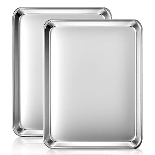 Baking Sheet Set of 2, Commercial Grade Stainless Steel Cookie Sheets for Baking, 18 x 13 Inch Thicker Large Baking Pans Oven Tray, Warp Resistant Nonstick Half Sheet Pan, Nontoxic & Heavy Duty 9