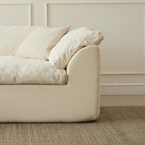 109" Modular Cloud Couches for Living Room, Boneless Couch Deep Seat Convertible L-Shape with Ottoman, Oversized Comfy 3-Seater Couch Chenille Fabric Compressed Sofa Modern Sectional Sofa,Creamy White 7