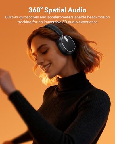 Active Noise Cancelling Headphones,120H Playtime Bluetooth 6.0 Wireless Headphones with Power Display & 6-Mic ENC Calls, 360° Spatial Audio Over Ear Headphones Foldable Headset for Travel Office Game 5