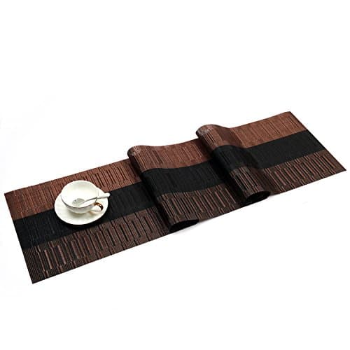 SHACOS Table Runners Woven Vinyl Table Mats 12x71 inch for Kitchen Dining Table Non Slip Washable, Ombre Coffee Black