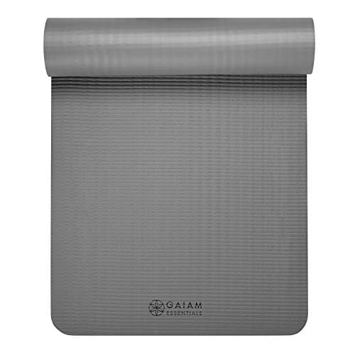 Gaiam Essentials Thick Yoga Mat Fitness & Exercise Mat with Easy-Cinch Carrier Strap, Grey, 72"L X 24"W X 2/5 Inch Thick, 10mm 9