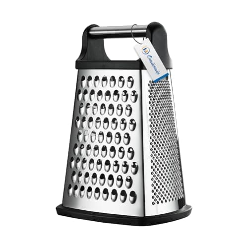 OIM Omiiomio Professional Cheese Grater - Stainless Steel, XL Size, 4 Sides - Perfect Box Grater for Parmesan Cheese, Vegetables, Ginger - Dishwasher Safe - Black