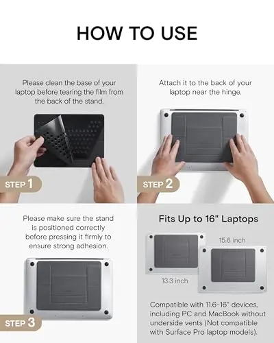 MOFT Laptop Stand for Desk, Adhesive MacBook Computer Stand with 2 Adjustable Viewing Angles, Foldable and Portable Laptop Riser Compatible with 11"-16" Laptops, Space Gray(Adhesive Version) 9