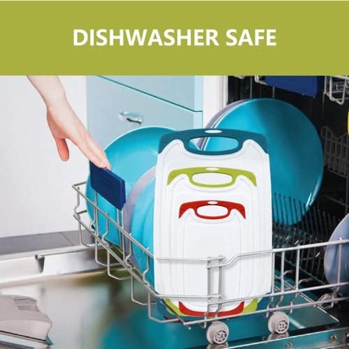 Cutting Boards for Kitchen, Plastic Chopping Board Set of 4 with Non-Slip Feet and Deep Drip Juice Groove, Easy Grip Handle, Dishwasher Safe 5