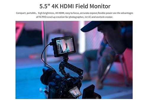 FEELWORLD F6 Pro +NP-F970 Battery, Charger, Storage Case kit, 5.5 Inch 4K HDMI Touch Screen On-Camera Monitor 1600nits High Bright FHD 1920x1080 Filed Monitor with F970 External Install and Power kit 7