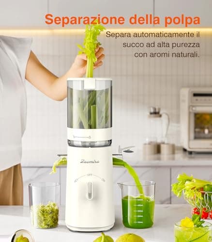 Cold Press Juicer, Zasmira Juicer Machines with Large Feeding Chute, Powerful Slow Juicer with Pulp Seperation, 99.6% Juice Purity, Easy to Clean, White 5