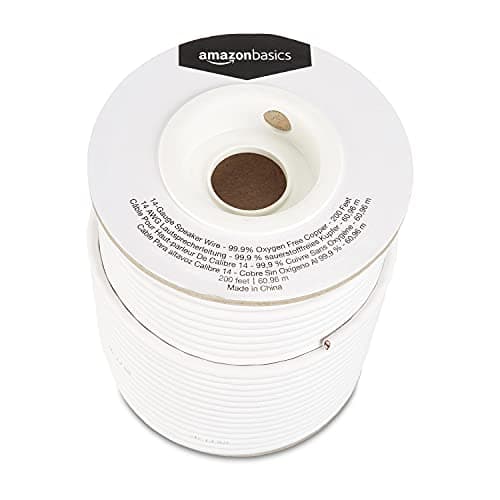 Amazon Basics 14-Gauge Audio Speaker Wire Cable, 200 Feet, 99.9% Oxygen-Free Copper for Clear Sound, Red and Black Color Coded, White 2
