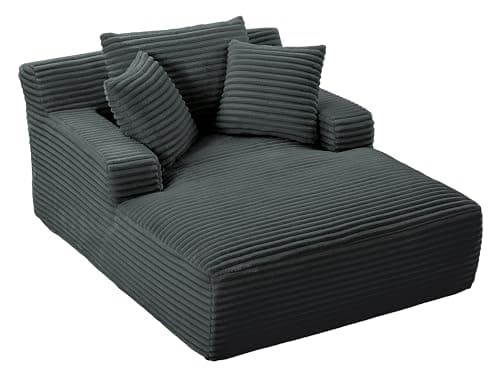49.2" Full Foam Oversized Chaise Lounge Chair Cozy Cloud Couch, Modern Plush Corduroy Upholstered Sleeper Sofa Daybed with 3 Throw Pillows and Wide Armrest for Living Room, No Assembly Required 8