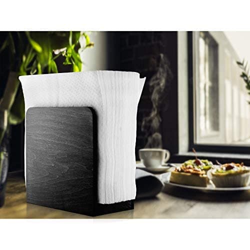 Napkin Holder For Table - Wooden Farmhouse Napkin Holders, Black Simple Upright Vertical Dining Table Cocktail Napkins Dispenser, Kitchen Rustic Natural Walnut Wood For Paper Napkins 2
