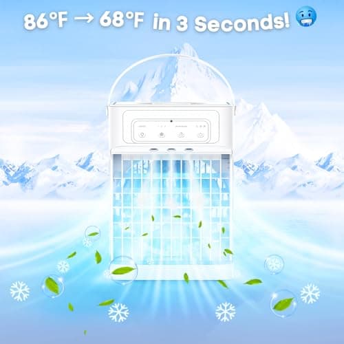 Portable Air Conditioners, 3 Speeds, 3 Mist Settings, 40oz XL Water Tank, 2~8h Timer & 7-color Ambient Lights, Air Conditioner Portable, Personal Small Mini Air Conditioner Air Cooler for Room Bedroom 7