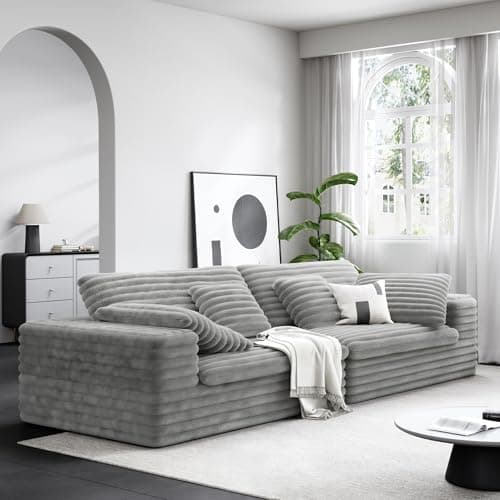 LIKIMIO 112" Modern Modular Sectional Sofa Couch for Living Room, Oversized Love Seat Couches with Comfy Cushions, 34" Extra Deep Seat, No Assembly, Plush Corduroy, Grey