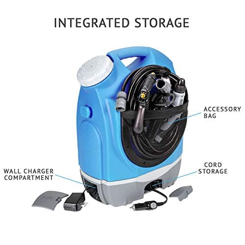 Ivation Multipurpose Portable Spray Washer w/Water Tank – Built in Rechargeable 2200 mAh Lithium Battery and 12v Car Plug - Metal Trigger Guns, Shower & Brush Heads and Flexible Hose 4