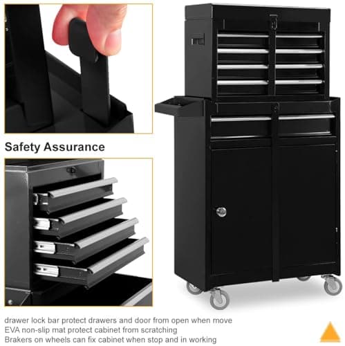 BIG RED ATBT1204R-BLACK-2 Torin Rolling Garage Workshop Tool Organizer: Detachable 4 Drawer Tool Chest with Large Storage Cabinet and Adjustable Shelf, Black 5