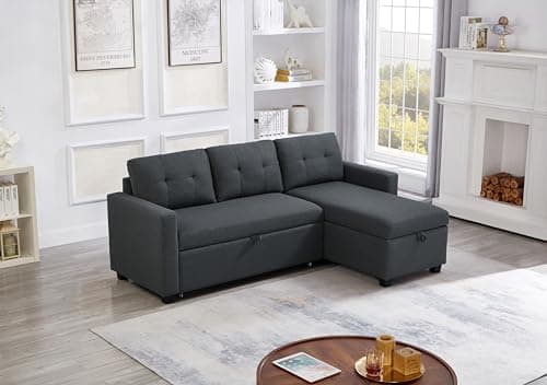 Jintop Upholstered Sectional Storage Chaise and Pull, L-Shape Convertible Corner Couch, Reversible Sleeper Sofa-Bed,W/ 3 Back Cushions,for Living Room,Office,(Dark Grey), 81.5"