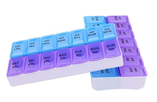 7 Day Weekly AM PM Pill Organizer, ShysTech Large Pill Case Pill Box for Pills Vitamin Supplements Medication (Purple/Blue) 6