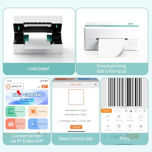 Rongta Thermal Shipping Label Printer, Bluetooth Wireless 4x6 Sticker Label Maker for Package, Compatible with Windows, Mac, Android & iPhone, Used for Business of Amazon, Ebay, Etsy, Shopify UPS 5