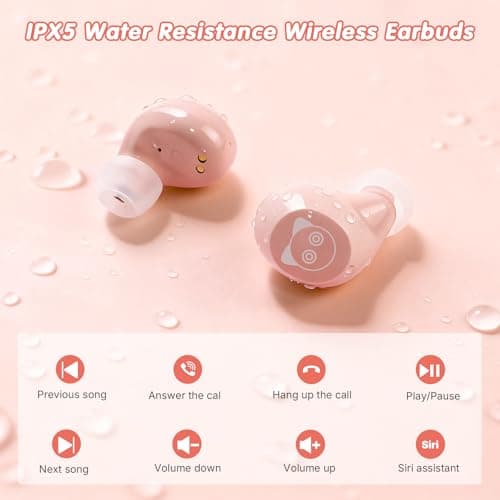 Bluetooth headphones, Bluetooth 5.3 Headphones HiFi Stereo, True Wireless Earbuds, LED Digital Display Wireless Earpods, Ear Buds with Microphone, IPX5 Waterproof Earbuds for School/Sport(Pink Cat) 5
