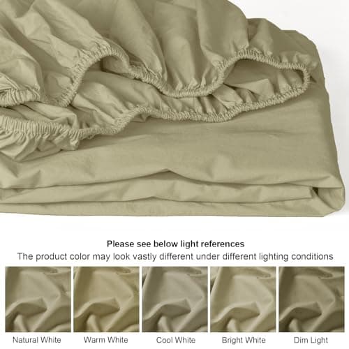 PHF 100% Garment Washed Cotton Fitted Sheet Twin Size - Cozy Cloud Soft Linen Like Bottom Sheet Only with Elastic Deep Pockets, Easy Fit Breathable Warm not Shrink,39"x 75",Tea,No Pillowcase 6