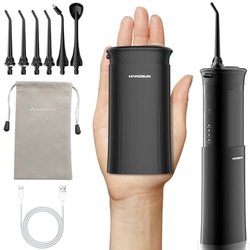 HANGSUN Water Flosser for Teeth - Portable Travel Cordless, 30 Days Battery, Deep Plaque Removal, 4 Adjustable Modes, 6 Nozzles for Sensitive Gums & Braces, IPX7, Telescopic 180ml Tank, Black