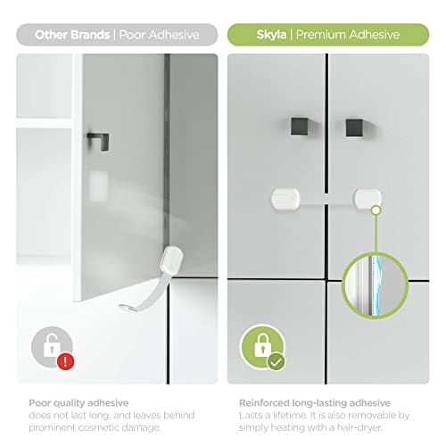 SKYLA HOMES Baby Locks (8-Pack) Child Safety Cabinet Proofing - Safe Quick and Easy 3M Adhesive Cabinet Drawer Door Latches No Screws & Magnets Multi-Purpose for Furniture Kitchen Ovens Toilet Seats 7