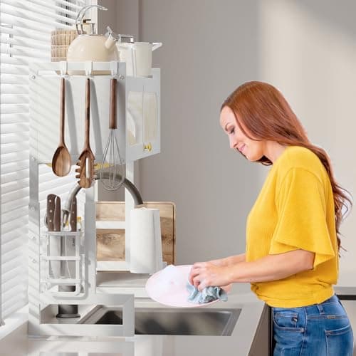 Fixwal Dish Drying Rack 3 Tier Over The Sink Dish Drying Rack for Kitchen Sink Shlef Expandable Height (White) 7
