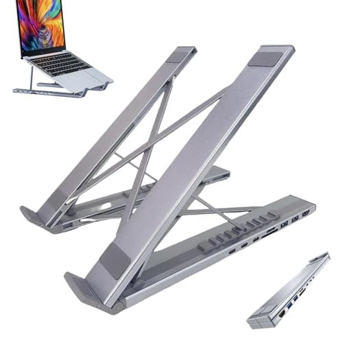 2025 New 8-in-1 USB-C Laptop Stand & Docking Station - 4K HDMI, 2X USB-A 3.0, 2X USB-C, 100W PD Input, SD/TF Card Reader - Universal for Office & Home