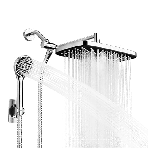 Seacity Wide Rain Shower Head With 5 Modes Handheld Showerheads, High Pressure Showerhead Combo with Extension Arm for Bathroom Accessories, Adjustable Shower Head with Anti-Clog Nozzles (Chrome)