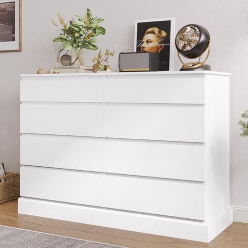 Hasuit White Dresser for Bedroom, Long Dresser with 8 Drawers, 51.5''W Wooden Dressers Chest of 8 Drawers, Large Capacity Clothing Storage Cabinet, Wide Dressers for Bedroom Living Room Entryway