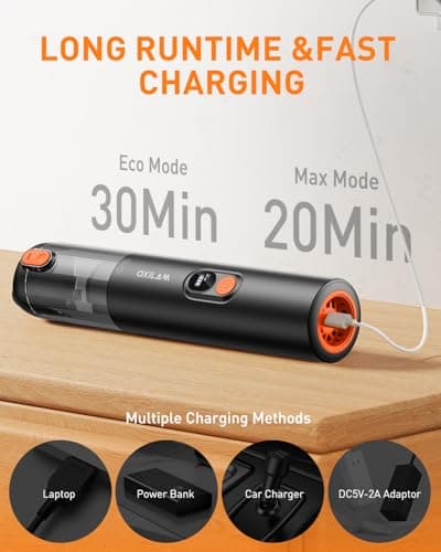 OXILAM Car Vacuum Portable - Handheld Vacuum Cordless 14000PA High Power, Blow & Suction 2 in 1, Up to 30 Mins Runtime, Cordless Vacuum Cleaner for Home, Car, Office, Gifts for Men & Women 6