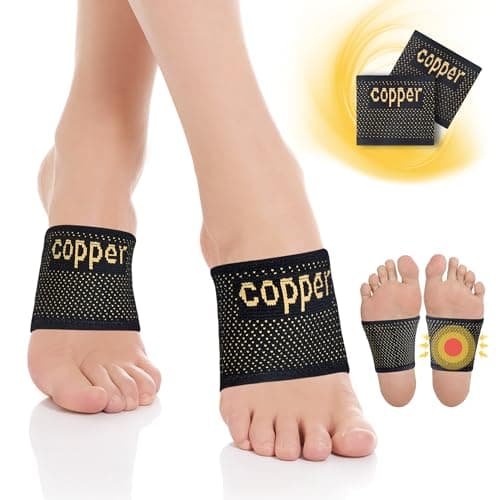 Copper Foot Arch Support for Women and Men 2 Pack, Plantar Fasciitis Arch Support Compression Sleeves, Arch Support Braces for Feet Pain Relief, Swelling, Foot Care, Flat & Fallen Arches, High Arch