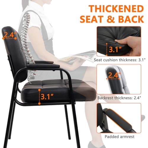CLATINA Big & Tall 500 lbs Waiting Room Guest Chair, Leather Office Reception Chair No Wheels with Padded Arms for Elderly Home Desk Conference Room Lobby Side Salon Clinic, Black 6