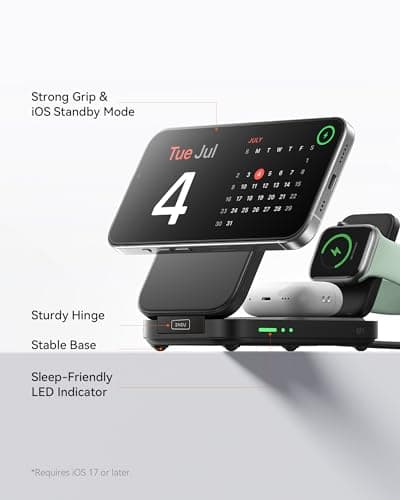 INIU 3 in 1 Wireless Charging Station, Qi2 Certified 15W Travel Charger for Apple Multiple Devices, Foldable Magnetic Wireless Charger Stand for iPhone 17 16 15 14 13 12 Series Apple Watch AirPods 5
