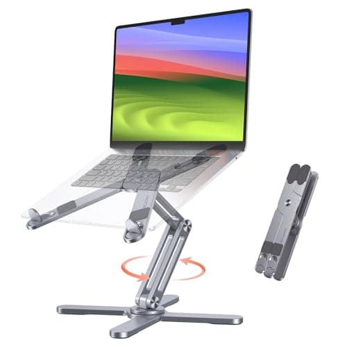 OMOTON 360° Rotating Laptop Stand Riser for Desk, Ergonomic Foldable Computer Stand Adjustable Height Angles for Collaborative Work, Easy Storage Fit Macbooks,All Laptops up to 16 inches, Space Grey