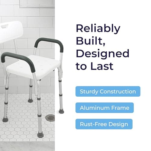 Drive Medical Shower Chair with Back & Padded Arms - Adjustable Height Bath Seat for Safety & Comfort - Lightweight Aluminum Construction- 350 Lb Capacity - White 5