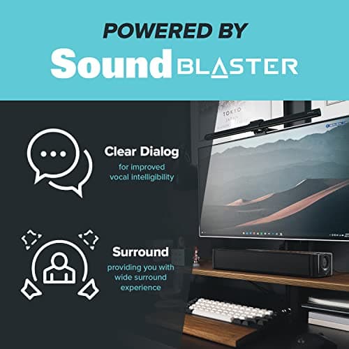 Creative Stage SE Under-Monitor Soundbar with USB Digital Audio and Bluetooth 5.3, Clear Dialog and Surround by Sound Blaster, Powered via Adapter (Renewed) 5